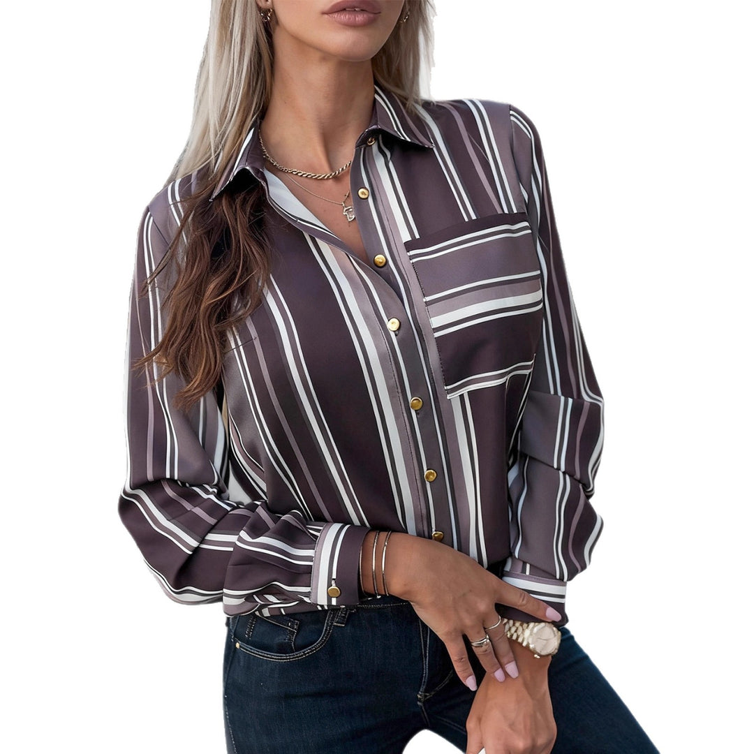 Damen Elegante schicke Bluse mit feinen Streifen und klassischem Kragen Drune