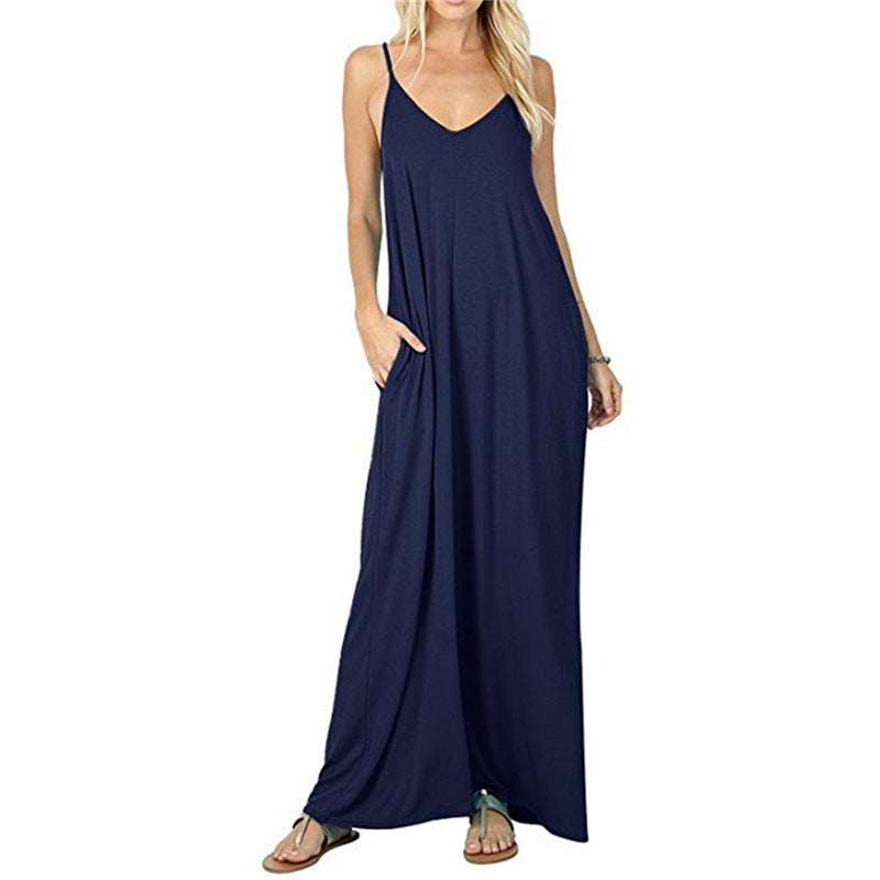 Damen Maxikleid mit spaghettiträgern und praktischen seitlichen Taschen Drune