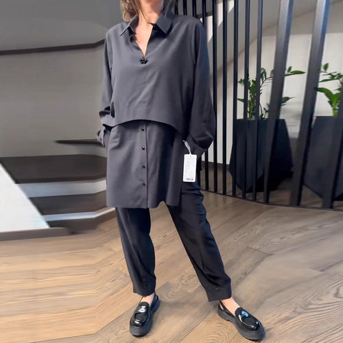 Damen Lässiger Zweiteiliger Anzug mit modischer Bluse und Hose Drune