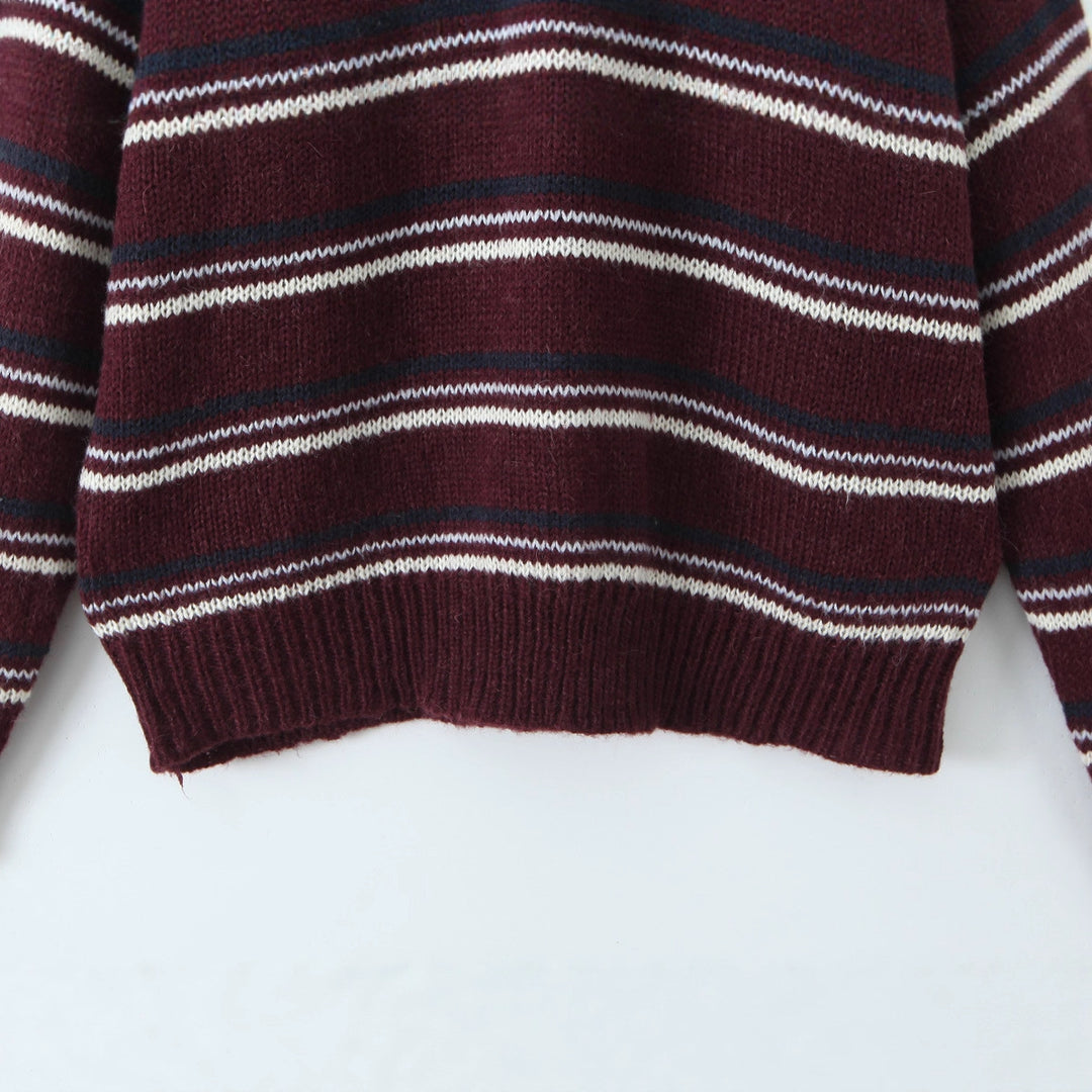 Damen lässiger Strickpullover mit stylischem Kragen Drune