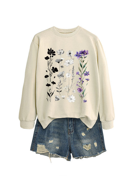 Damen Sweatshirt mit floralem Grafikdesign und weichem Innenfutter Drune