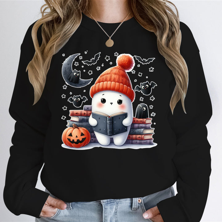 Damen Sweatshirt mit niedlichem Halloween-Motiv und Bücher-Design Drune