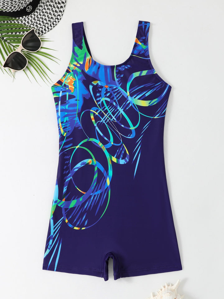 Damen Einteiliger Schwimmanzug mit hohem Hals und buntem Grafikdesign Drune