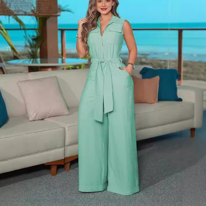 Damen Luftiger Jumpsuit mit Gürtel und Taschen Drune