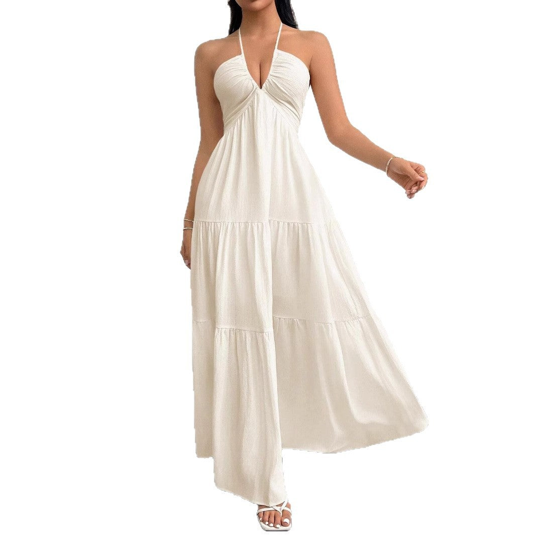 Damen Maxikleid mit tiefer Frontausschnitt und schwingendem Rock Drune
