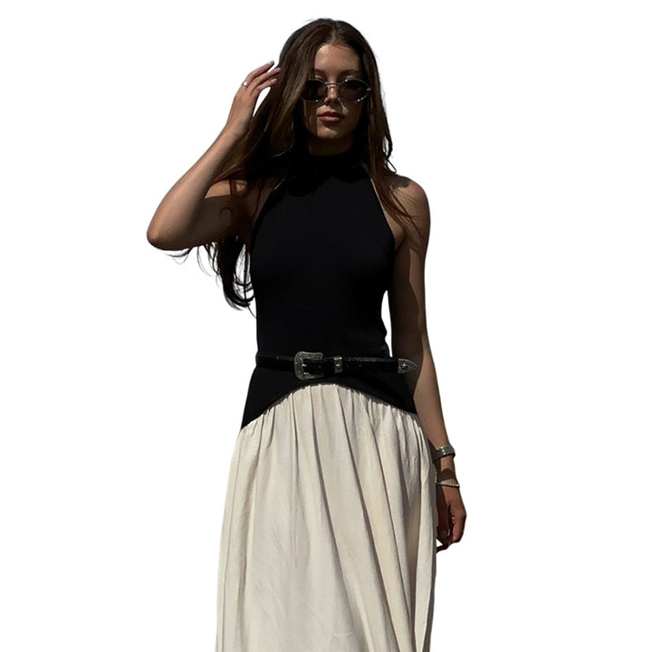 Damen Elegantes Maxikleid mit hochgeschlossenem Design und zwei Farbdetails Drune