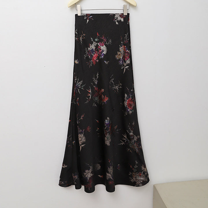 Damen nan floraler Bias-Cut Midirock mit seitlichem Schlitz und taillennahem Komfortbund Drune