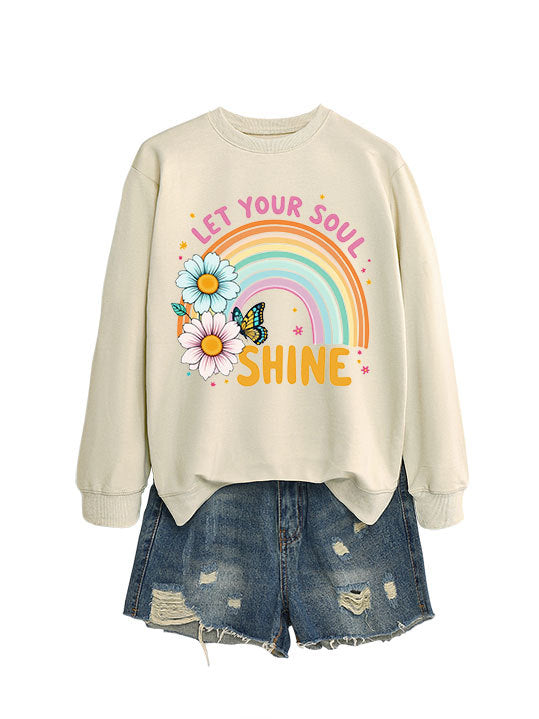 Damen Sweatshirt mit buntem Farbverlauf und floralem Grafikdesign Drune