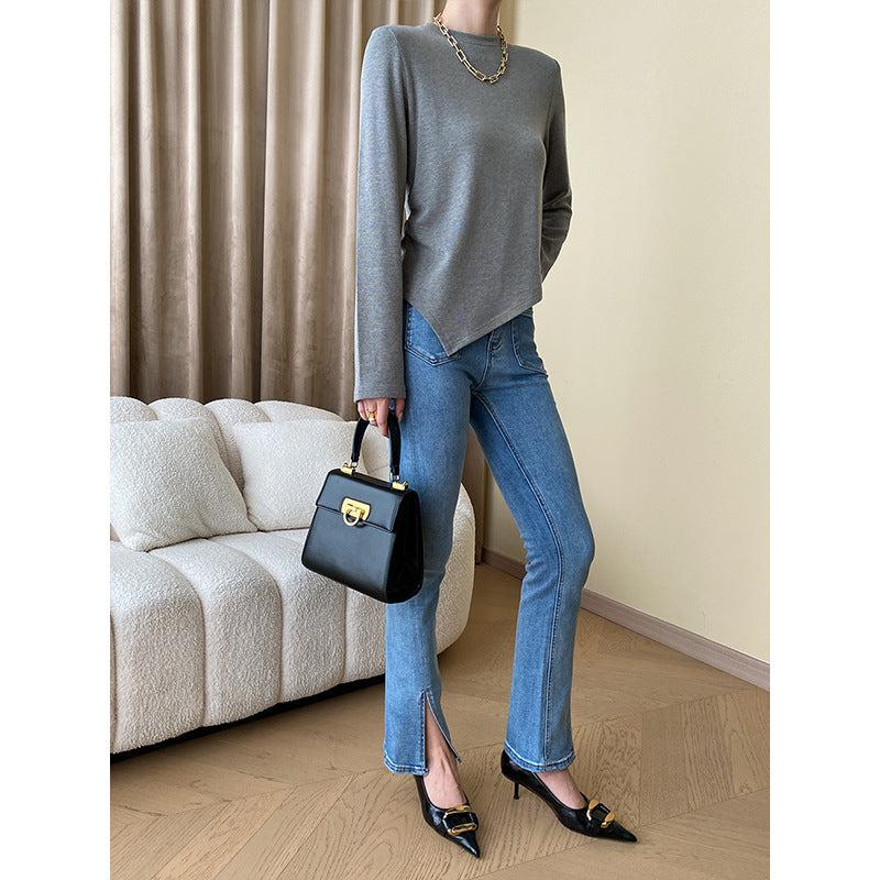 Damen lässige weite Jeanshose im lässigen Schnitt mit hochwertigen Details Drune