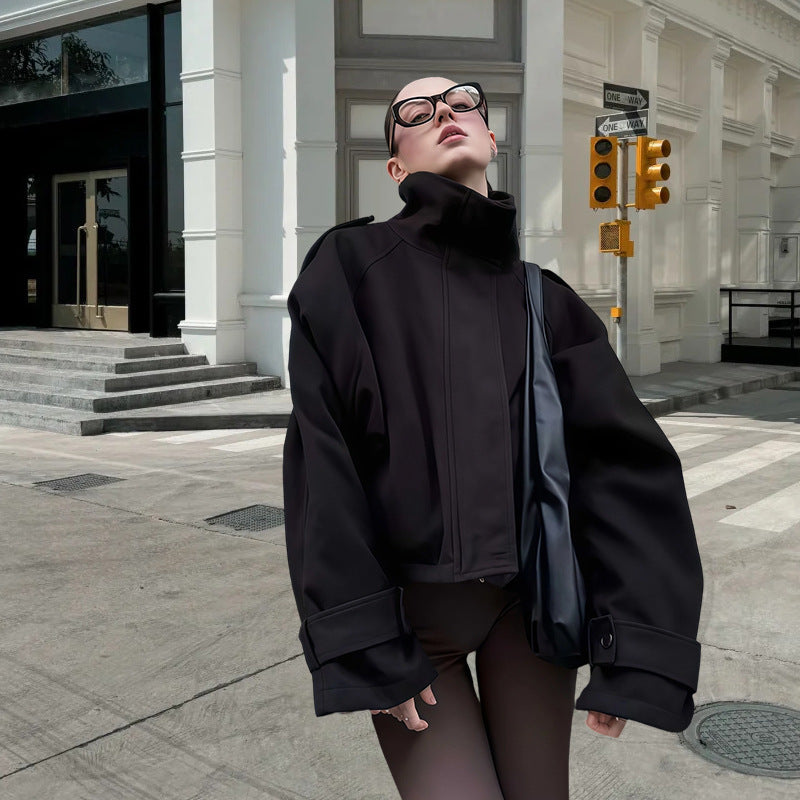 Damen Modische Oversized-Jacke mit hohem Kragen und innovativem Schnitt Drune