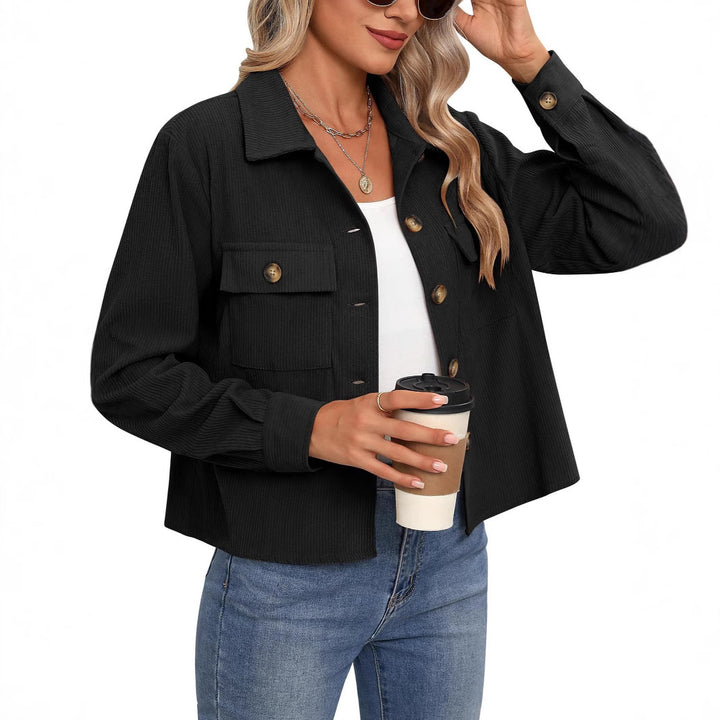 Damen lässige Utility-Jacke mit Knopfverschluss und praktischen Brusttaschen Drune