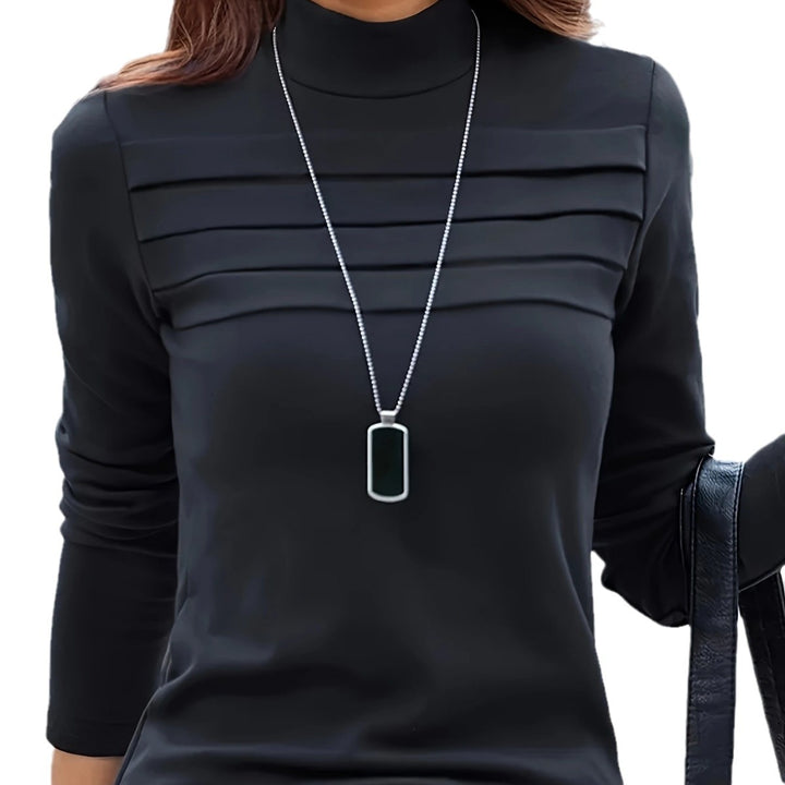 Damen Langarmshirt mit stilvollem Stehkragen und modischen Falten Drune