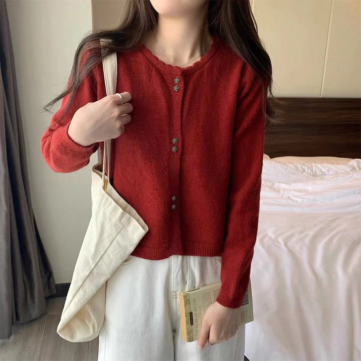 Damen kuschelige Strickjacke mit Knopfverschluss Drune