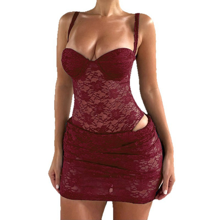 Damen Spitzenminikleid mit verführerischen Details und schmalen Trägern Drune