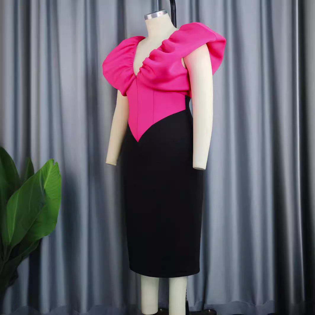Damen elegantes Abendkleid mit voluminösem Rüschenoberteil Drune