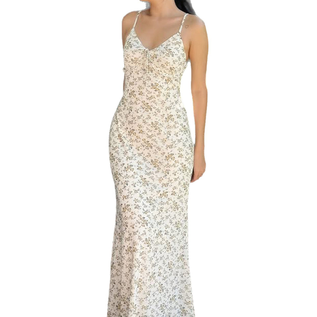 Damen Exquisites Trägerkleid mit floralem Muster und bindbarem Dekolleté Drune