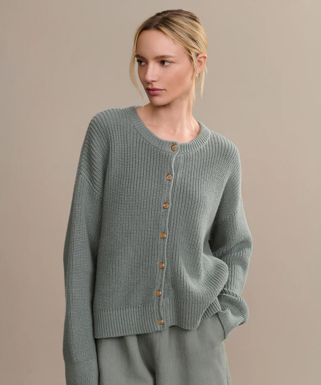 Damen Strickjacke mit Knopfverschluss und eleganta Struktur Drune