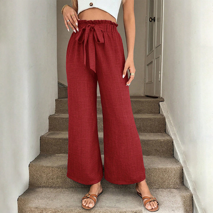 Damen lässige weite Stoffhose mit Gummizug und Bindegürtel Drune
