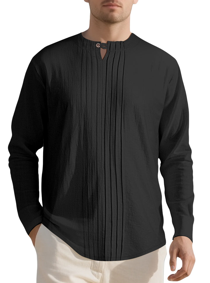 Herren Langarmshirt mit modischem Henley-Ausschnitt und Faltenstruktur Drune