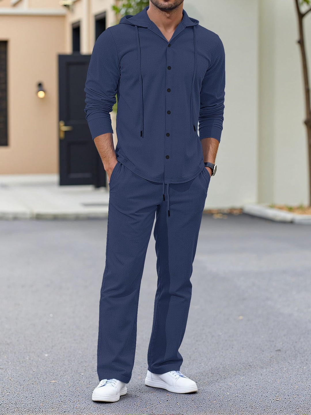 Herren lässiges Kapuzenshirt mit praktischen Taschen und Jogginghose Drune