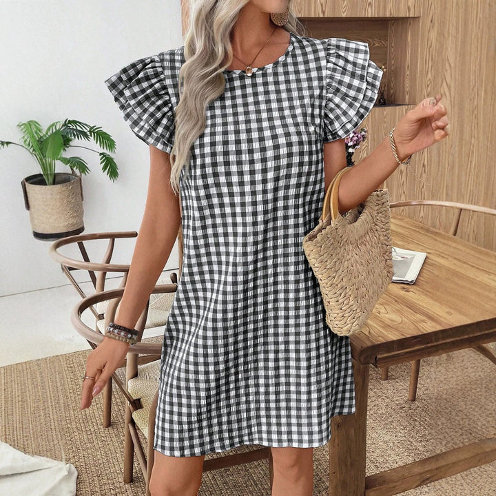 Damen Kurzarmkleid im modernen Vichy-Design mit Rüschendetails Drune