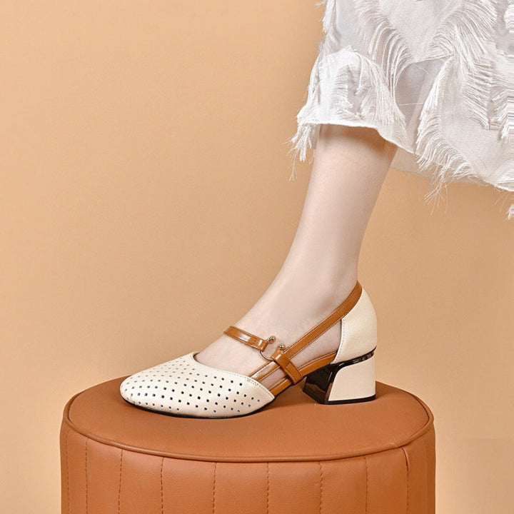 Damen Elegante Mary Jane Pumps mit modischem Blockabsatz und perforierten Details Drune