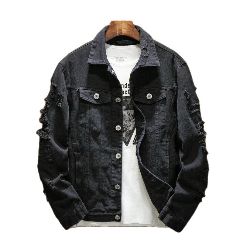 Unisex nan zerrissene Jeansjacke mit weitem Schnitt und aufgesetzten Brusttaschen Drune