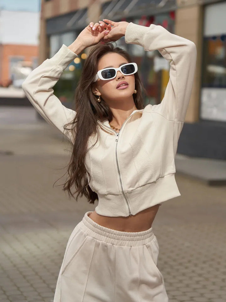 Damen Sportliches Hoodie- und Jogginghose-Set mit hohem Bund Drune