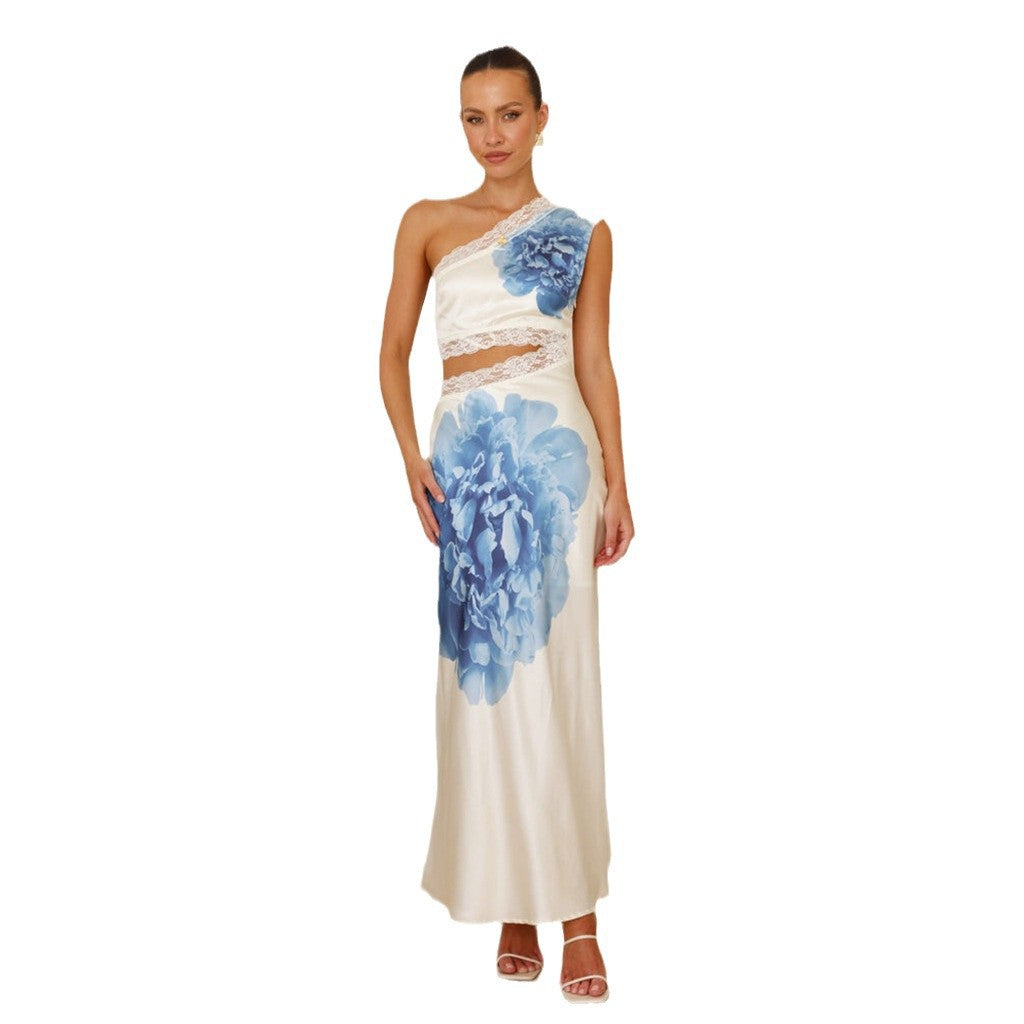 Damen elegantes Abendkleid mit asymmetrischem Design und luxuriösen Spitzendetails Drune