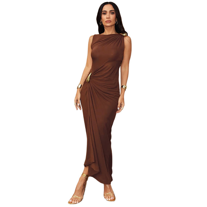 Damen Figurbetontes Maxikleid mit asymmetrischem Design und eleganten Raffungen Drune