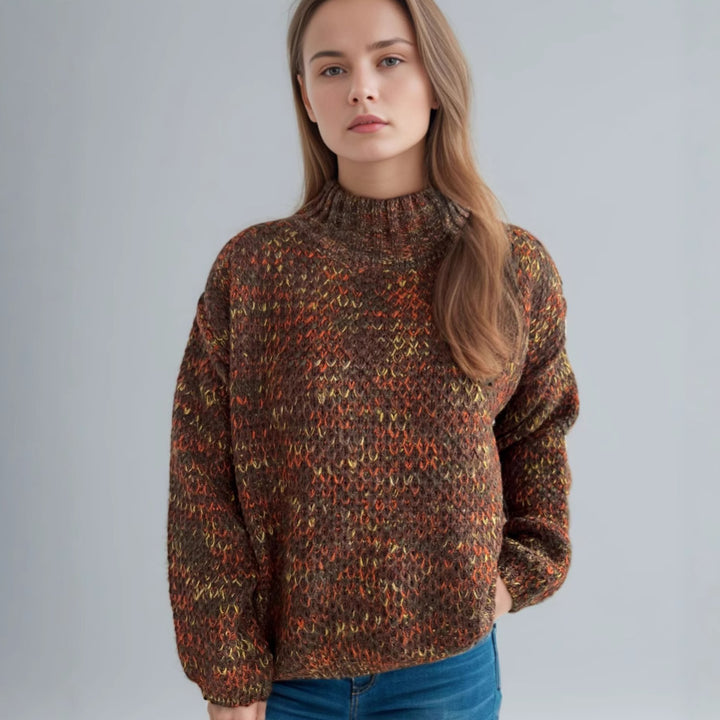 Damen Grobstrickpullover mit hochgeschlossenem Kragen und luftiger Struktur Drune