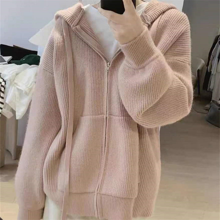 Damen Kapuzenjacke mit trendigem Rippstrickdesign und praktischen Taschen Drune