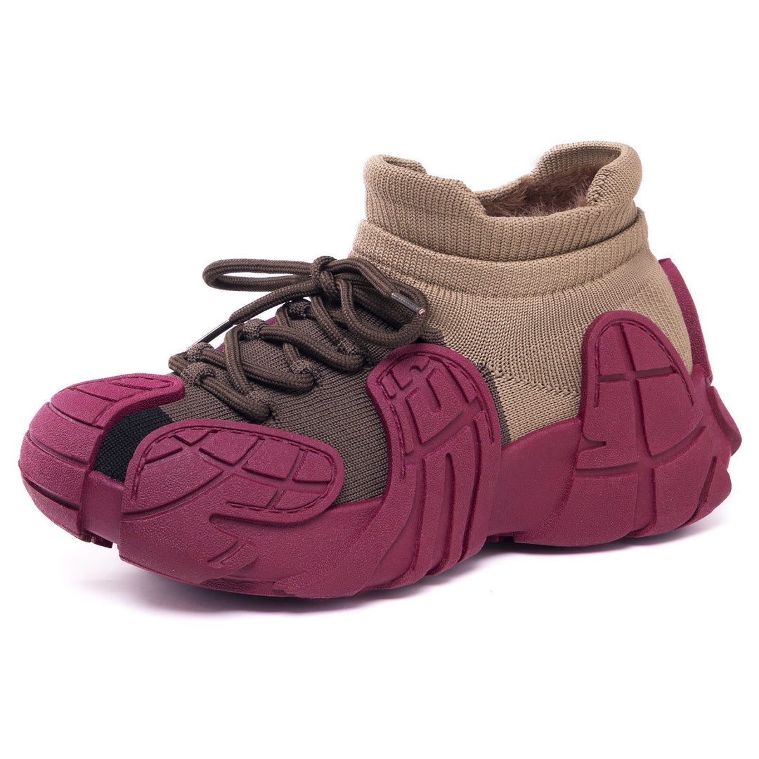 Damen nan gestrickter gefütterter Plateau-Sneaker mit sockenähnlichem Schaft, robuster Gummioptik-Sohle und gepolstertem Komfortfußbett Drune