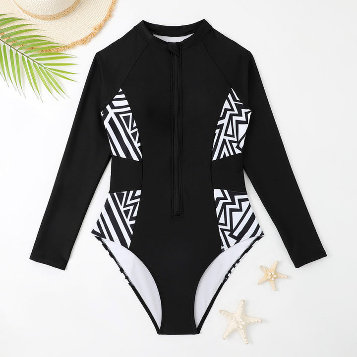 Damen Rashguard Badeanzug mit Reißverschluss und geometrischem Design Drune