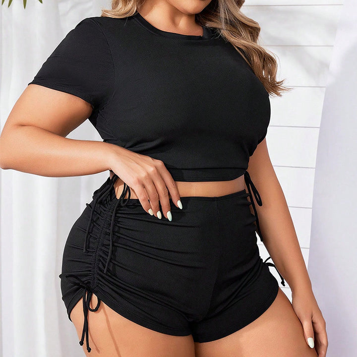 Damen Sportliches Crop-Top und Shorts Set Drune