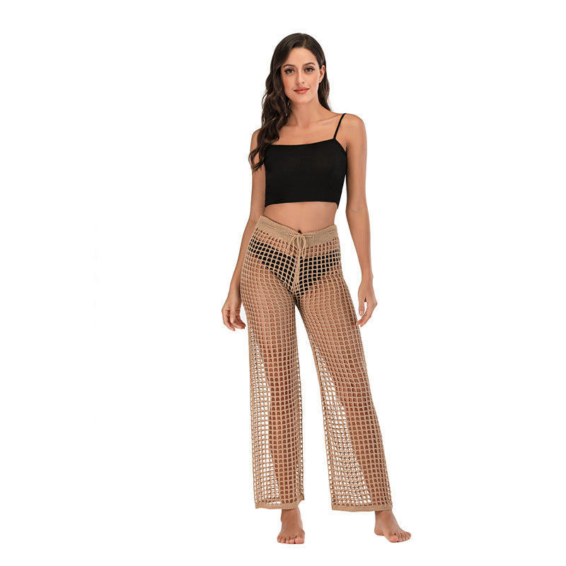 Damen Häkel Strandhose mit hoher Taille und weitem Schnitt Drune