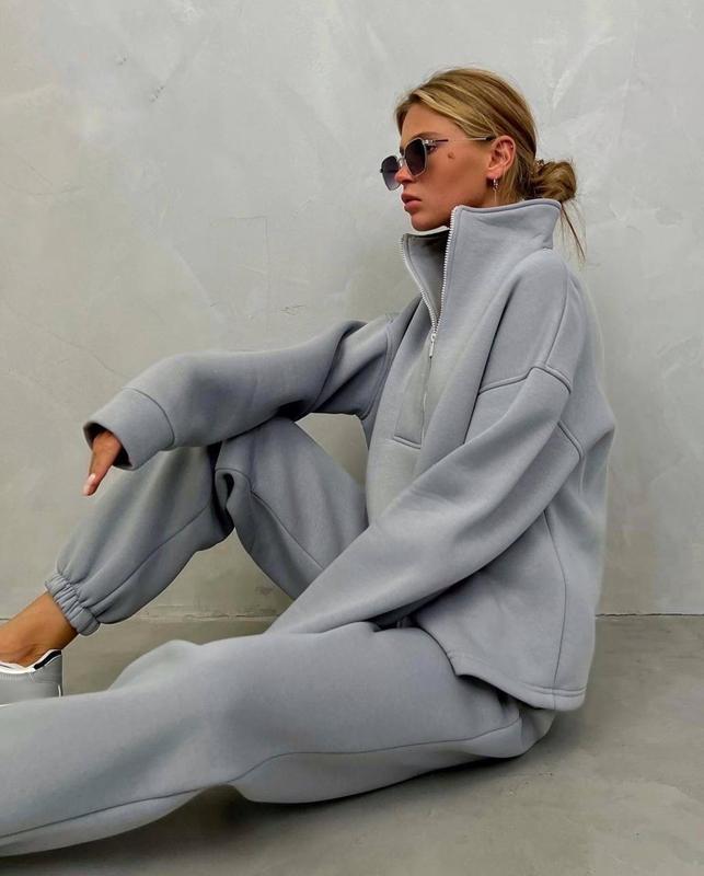 Damen nan weiches Oversize-Halbzip-Loungewear-Set mit hohem Stehkragen und taillierter Jogginghose Drune