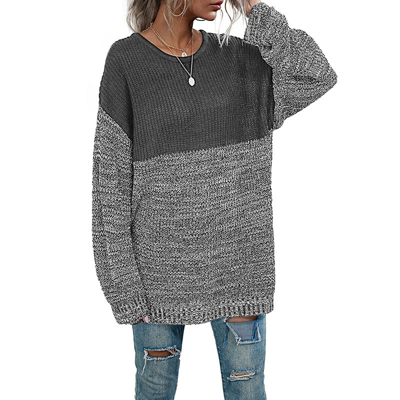 Damen lässiger Strickpullover mit modischem Farbkontrast und Oversized-Schnitt Drune