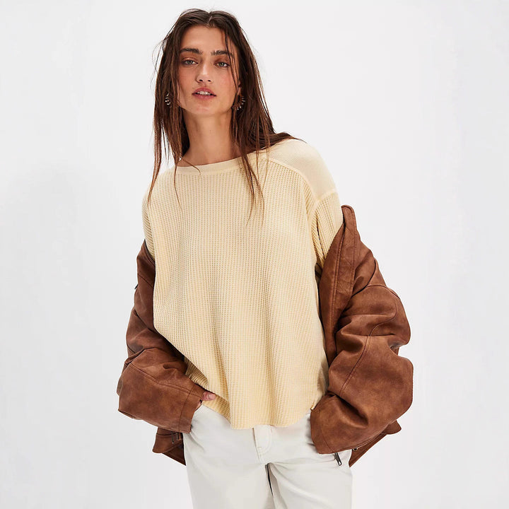 Damen Lässiger Oversized Pullover mit strukturiertem Design und seitlichen Nähten Drune