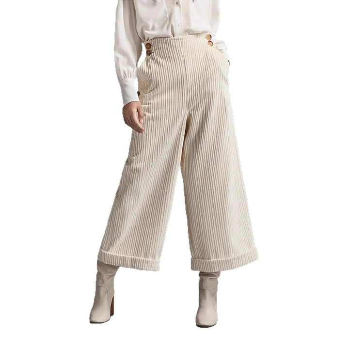 Damen weite Cordhose mit dekorativen Knöpfen Drune
