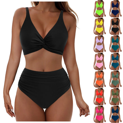 Damen Hochtailliertes Bikini-Set mit elegantem Wickeloberteil Drune