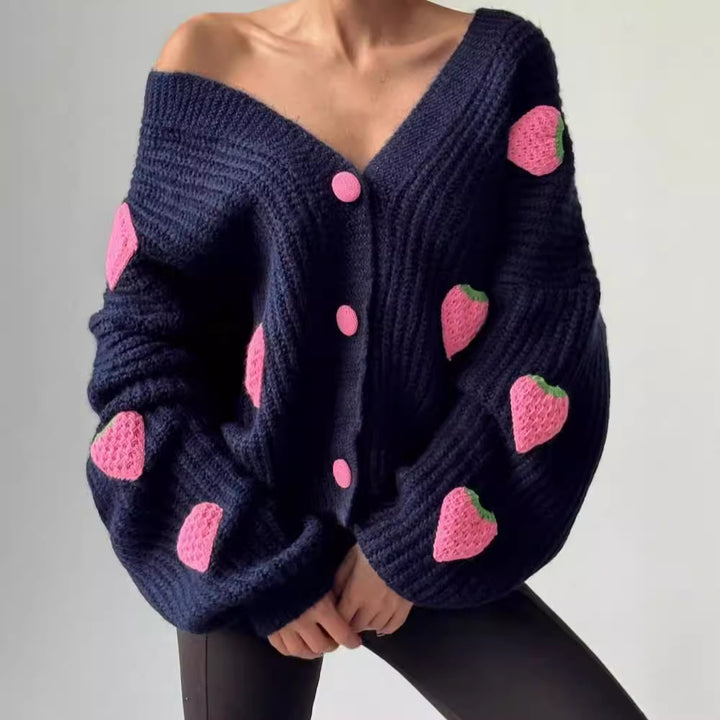 Damen Strickjacke mit fruchtigem Applikationsdesign Drune