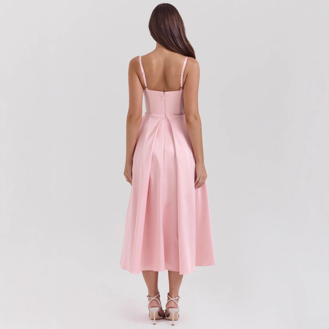Damen Maxi-Kleid mit elegantem V-Ausschnitt und fließendem Rock Drune