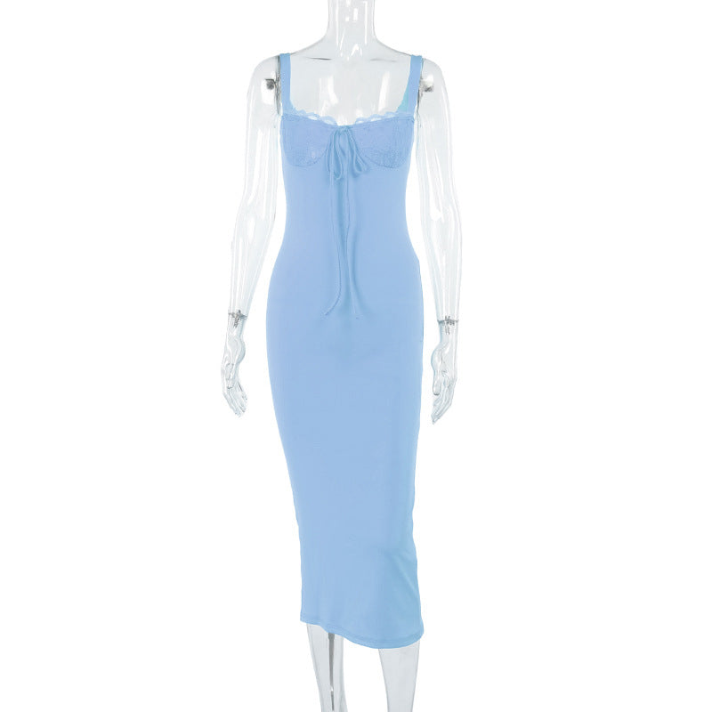 Damen figurbetontes Langarmkleid mit Spitzenverzierungen Drune