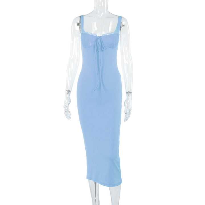 Damen figurbetontes Langarmkleid mit Spitzenverzierungen Drune