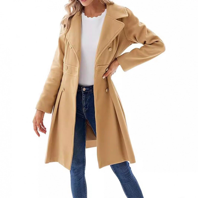 Damen Eleganter Trenchcoat mit tailliertem Schnitt und Plissee-Detail Drune