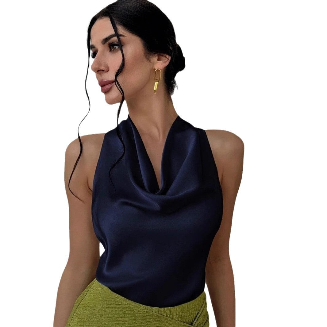 Damen Elegantes Satinoberteil mit schickem Wasserfall-Ausschnitt Drune