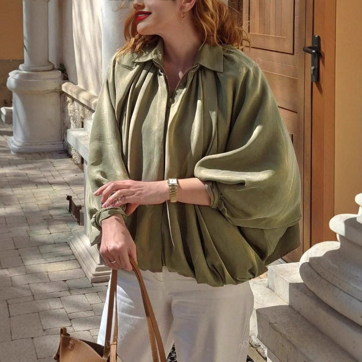 Damen lässige Blousonjacke mit voluminösen Ärmeln und hohem Kragen Drune