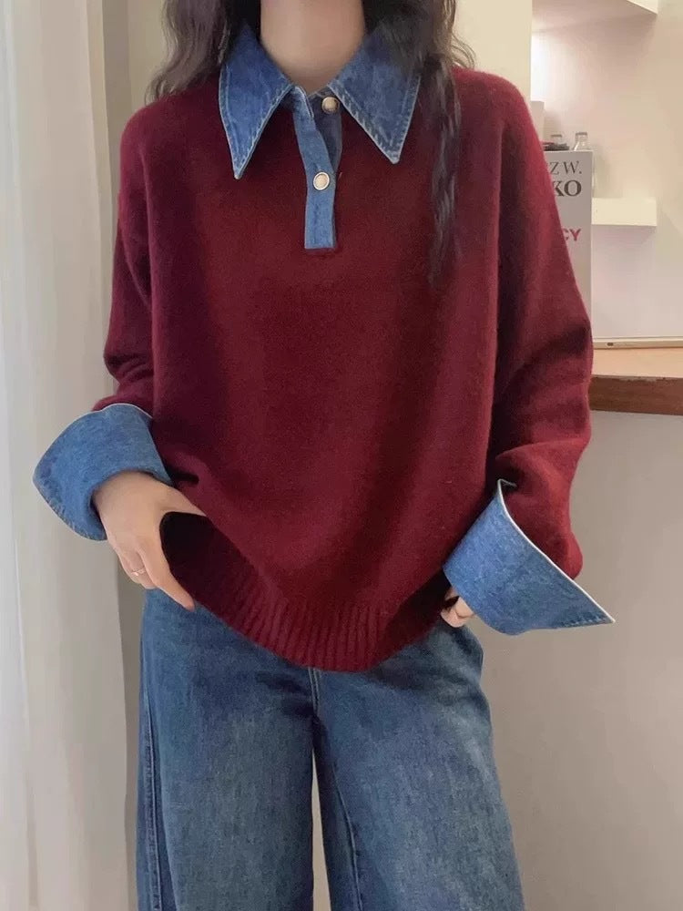 Damen Pullover mit modischem Hemdkragen und weichem Material Drune