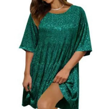 Damen funkelndes Mini-Kleid mit Pailletten und weitem Schnitt Drune